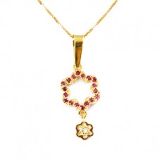 PINGENTE FLOR COM 0,65G OURO 18K, 0,01CT BRILHANTE E 0,09CT RUBI