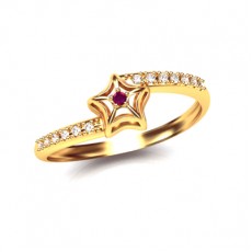 ANEL STAR COM 1,50G OURO 18K, 0,01CT RUBI E 13 ZIRCONIAS BRANCA