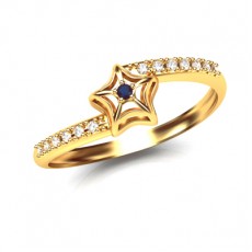 ANEL STAR COM 1,50G OURO 18K, 0,01CT SAFIRA AZUL E 13 ZIRCONIAS BRANCA