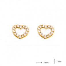 BRINCO CORAÇÃO ELO C/ 1,05G OURO 18K E 28 ZIRCONIAS BRANCA