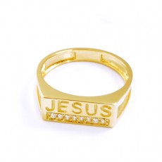 ANEL JESUS C/ 4,20G OURO 18K E 08 ZIRCONIAS BRANCA