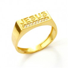 ANEL JESUS C/ 5,25G OURO 18K E 8 ZIRCONIAS BRANCA