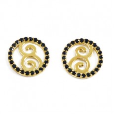 BRINCO ESPIRAIS C/ 2,60G OURO 18K E 48 ZIRCONIAS NEGRA