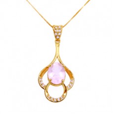 PINGENTE ESFERAS C/ 2,50G OURO 18K, 18 ZIRCONIAS BRANCA E 01 QUARTZO ROSA