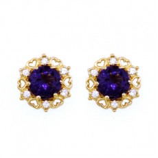 BRINCO 6 CORAÇÕES C/2,45G OURO18K,0,08CT BRILHANTE E 0,07CT AMETISTA