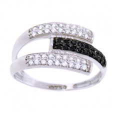 ANEL PAVE C/ 3,50G OURO BRANCO 18K, 36 ZIRCONIAS BRANCA E 18 ZIRCONIAS NEGRA