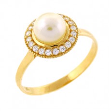 ANEL REDONDO COM 2,8G OURO 18K, 0,20CT BRILHANTE E 01 PEROLA - 21 Ø