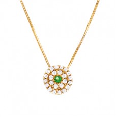 GARGANTILHA CHUVEIRO REDONDO GALERIA COM 1,5G OURO 18K E 25 ZIRC VERDE