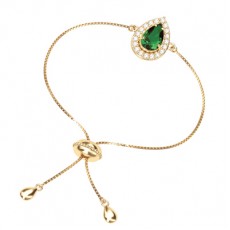 PULSEIRA GOTA COM 1,90G OURO 18K, 19 ZIRC BRANCA E 01 QUARTZO ESMERALDA