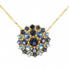 GARGANTILHA RAMALHETE C/ 2,2G OURO 18K E 25 ZIRC AZUL ESCURA